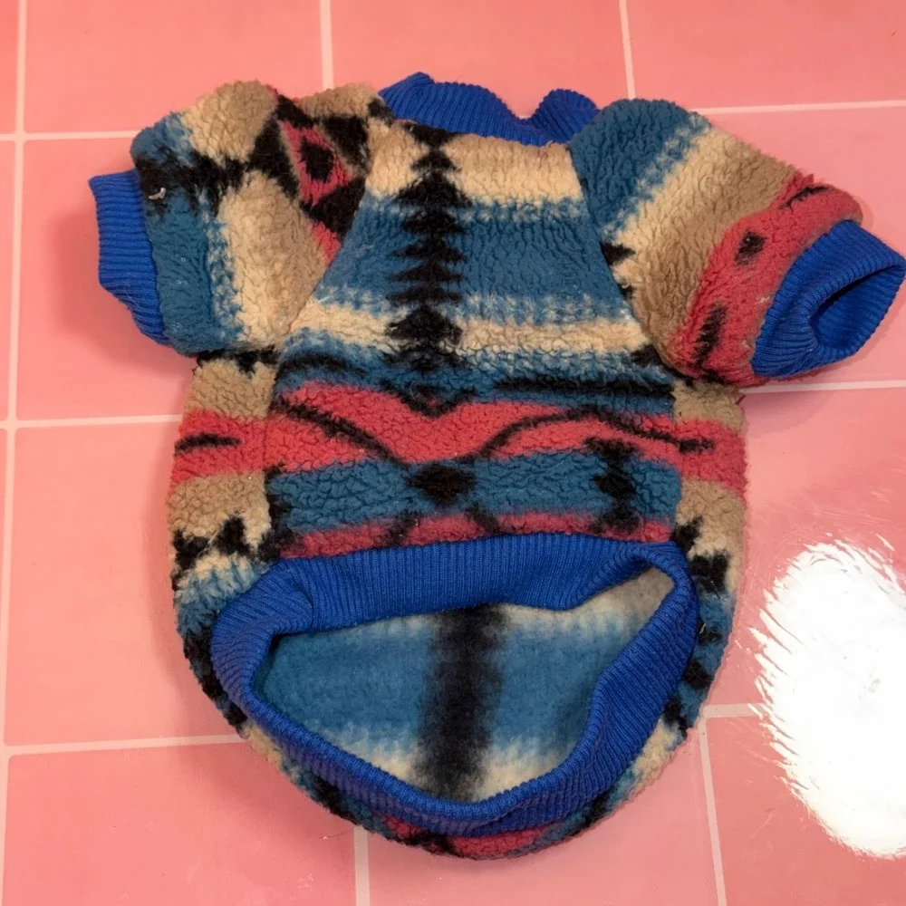 Southwestern Tribal Sherpa Fleece Pet Dog Sweater Blue Pink Small Pullover